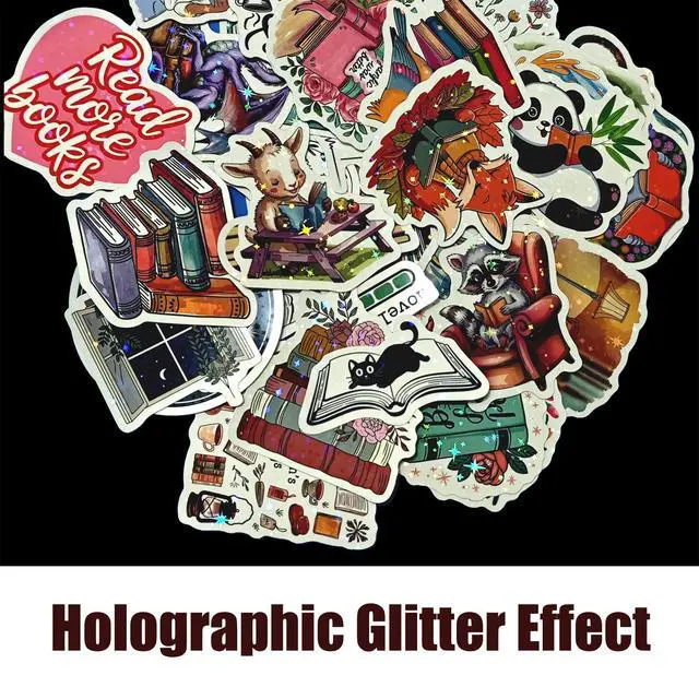 Alt view image 2 of 7 - 200-PCS Holographic Book Stickers, Bookish Stickers for Adults & Kids and Kindle Cases Water Bottles Journal Scrapbook Laptop, Reading Glitter Vinyl Decals, Book Lover Decor
