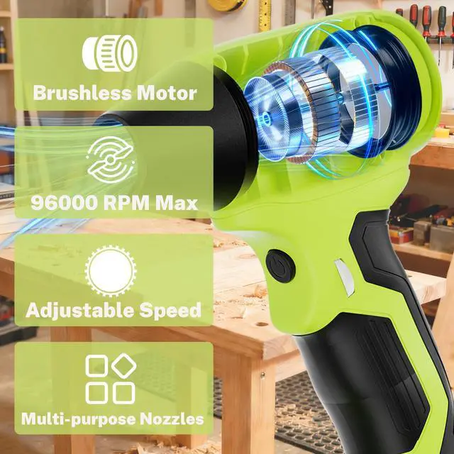 Alt view image 2 of 7 - Cordless Dust Blower Compatible with Ryobi One 18V Battery, Handhled Leaf Blower Electric Compressed Air Duster Turbo Jet Fan with Nozzles for Blowing Leaves and Dust(Battery Not Included)