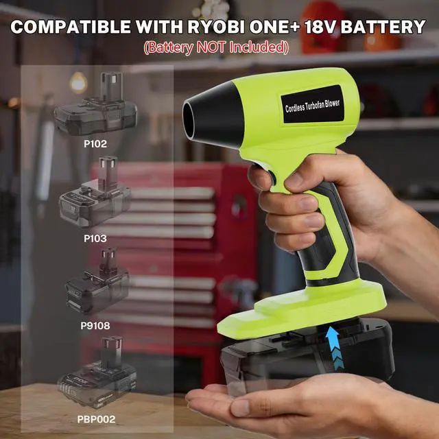 Alt view image 4 of 7 - Cordless Dust Blower Compatible with Ryobi One 18V Battery, Handhled Leaf Blower Electric Compressed Air Duster Turbo Jet Fan with Nozzles for Blowing Leaves and Dust(Battery Not Included)