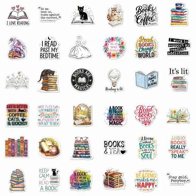 Alt view image 6 of 7 - 200-PCS Holographic Book Stickers, Bookish Stickers for Adults & Kids and Kindle Cases Water Bottles Journal Scrapbook Laptop, Reading Glitter Vinyl Decals, Book Lover Decor