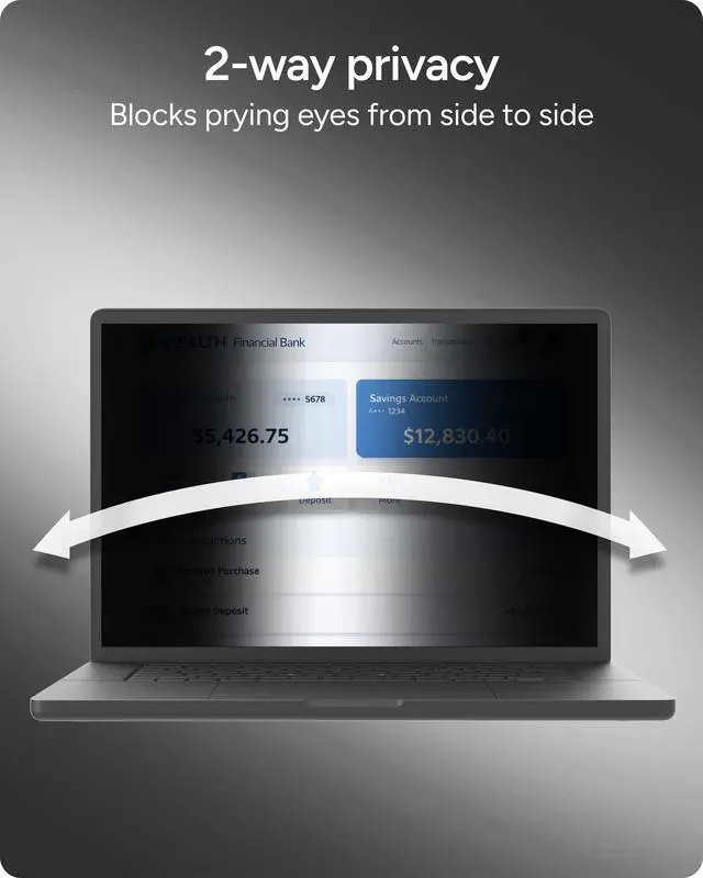 Alt view image 3 of 7 - 16-Inch Universal Laptop Privacy Filter (16:10) Removable Magnetic 4-Way Screen Filter, Anti-Glare Matte Finish, Fingerprint Resistant, Reusable Design & Protective Sleeve
