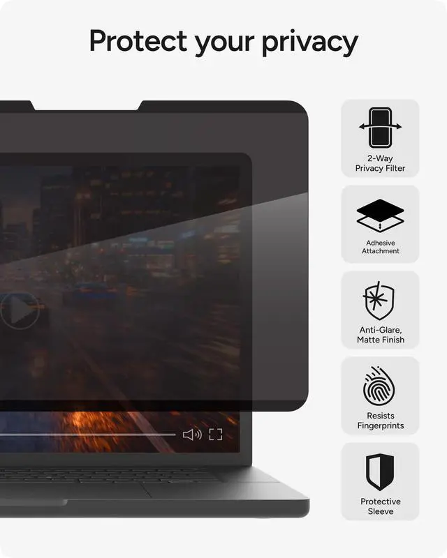 Alt view image 2 of 7 - 16-Inch Universal Laptop Privacy Filter (16:10) Removable Magnetic 4-Way Screen Filter, Anti-Glare Matte Finish, Fingerprint Resistant, Reusable Design & Protective Sleeve