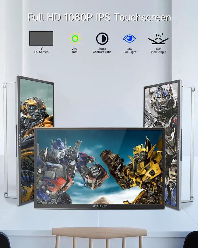 Alt view image 6 of 6 - 14" Portable Touchscreen Monitor, USB-C HDMI External Screen | Dual Full Featured Type C and Mini HDMI Ports with Foldable Kickstand for Laptop, PC, PS4, Xbox(Driver Free)