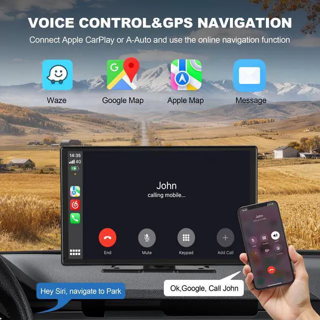 Alt view image 4 of 7 - 9'' Wireless CarPlay Screen for Car, Apple Car Play & Android Auto Car Stereo HD Touchscreen with 4K Dash Cam & 1080P Backup Camera, GPS Navigation & Mirror Link, for Most Vehicles