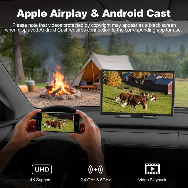 Alt view image 6 of 7 - 9'' Wireless CarPlay Screen for Car, Apple Car Play & Android Auto Car Stereo HD Touchscreen with 4K Dash Cam & 1080P Backup Camera, GPS Navigation & Mirror Link, for Most Vehicles