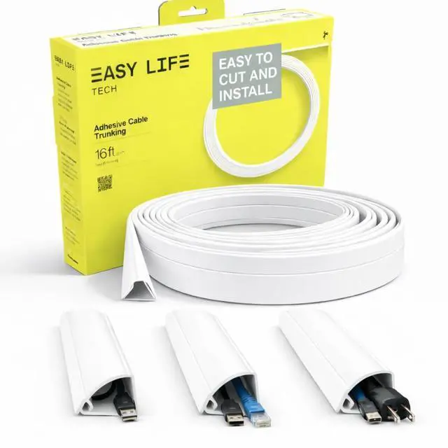 Main image of Easylife 16 Ft Corner Cord Cover Hides Cables Inside a 90 Degree Wall Corner in One Clean Line Paintable Self Adhesive Cable Raceway for Inside Wall and Ceiling Corners No Drill 192 Inch White