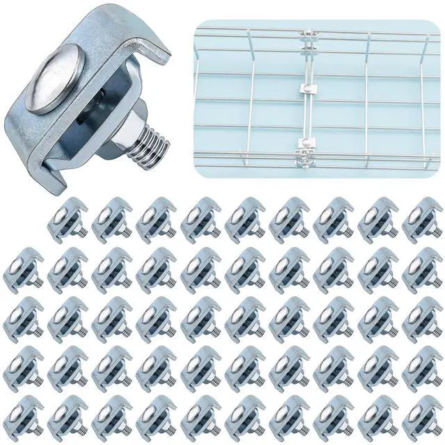 Main image of 50 Pack Wire Mesh Cable Tray Coupler Kit, Steel Bracket Hardware Components for Cable Management, End-to-End Splice Connector Reinforced Joint Clamp Fit 4mm - 6mm Dia. Basket Cable