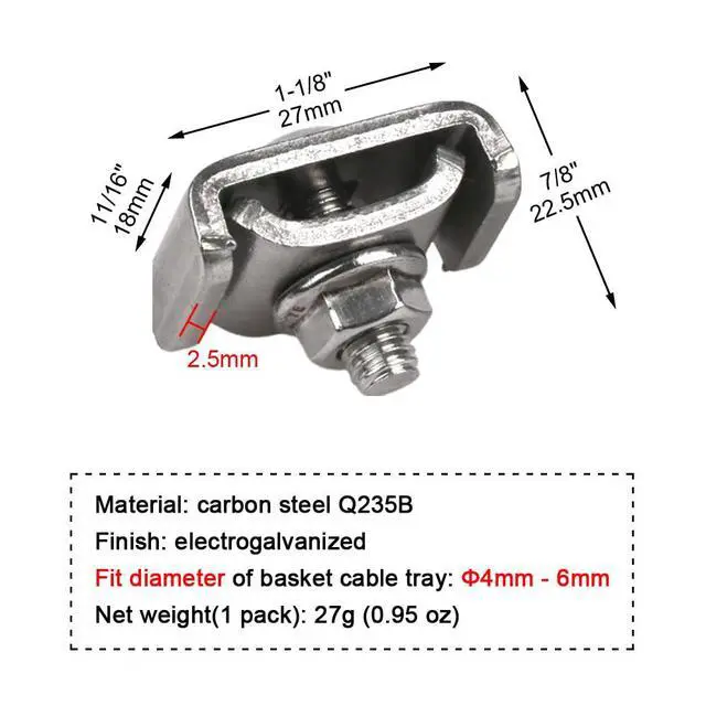 Alt view image 2 of 6 - 50 Pack Wire Mesh Cable Tray Coupler Kit, Steel Bracket Hardware Components for Cable Management, End-to-End Splice Connector Reinforced Joint Clamp Fit 4mm - 6mm Dia. Basket Cable