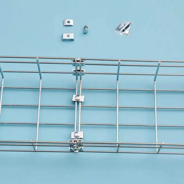 Alt view image 4 of 6 - 50 Pack Wire Mesh Cable Tray Coupler Kit, Steel Bracket Hardware Components for Cable Management, End-to-End Splice Connector Reinforced Joint Clamp Fit 4mm - 6mm Dia. Basket Cable