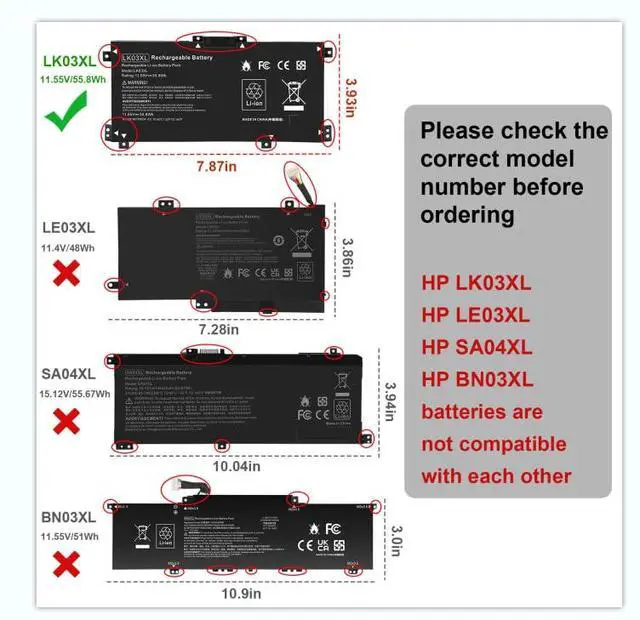 Alt view image 2 of 7 - 55.8Wh LK03XL Battery L09281-855 916814-855 for HP Envy X360 15m-cn0xxx 15m-cp0xxx 15m-bp0xx 15m-bp1xx 15-bq2xx 15-cp0xxx 15-cn0xxx 15-cr0xxx 17-ae1xx 15T-CN 15M-cn0011dx 15m-cn0012dx, 11.55V