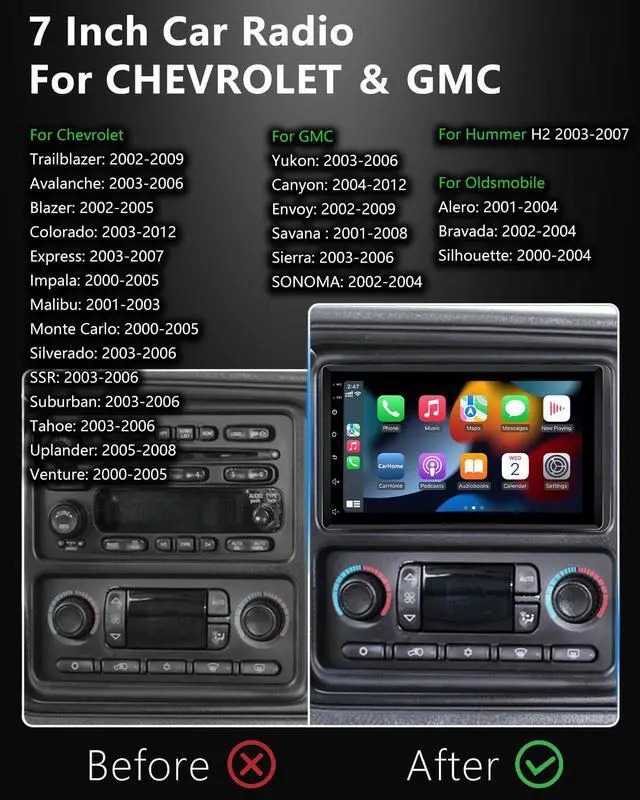 Alt view image 2 of 7 - Car Radio for Chevy Silverado Tahoe Colorado SSR (2003-2006) with CarPlay | For GMC Yukon Sierra/Hummer H2 (2003-2006), Support Android Auto Bluetooth WiFi Rearview Camera/Fit Bose System GPS CANbus