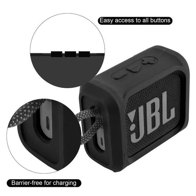 Alt view image 3 of 7 - Silicone Case Cover for JBL Go 3 Portable Speaker with Removable Strap for Bike Golf Cart Travel Carrying Case Protective Sleeve Speaker Cover (Black)