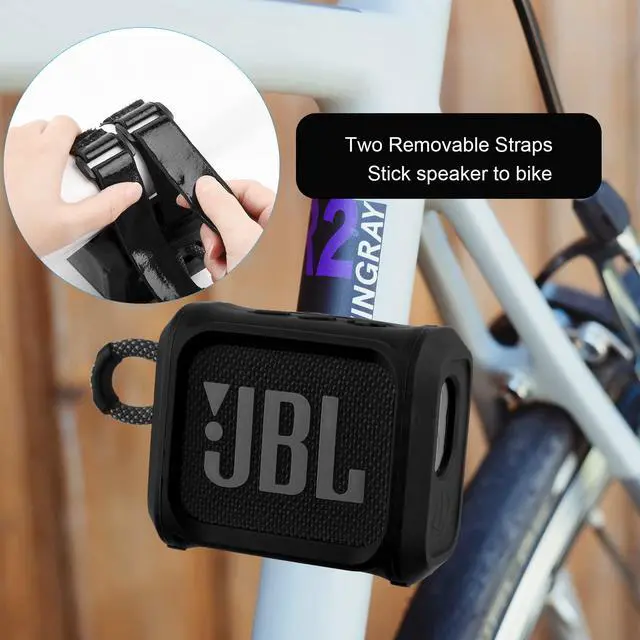 Alt view image 4 of 7 - Silicone Case Cover for JBL Go 3 Portable Speaker with Removable Strap for Bike Golf Cart Travel Carrying Case Protective Sleeve Speaker Cover (Black)