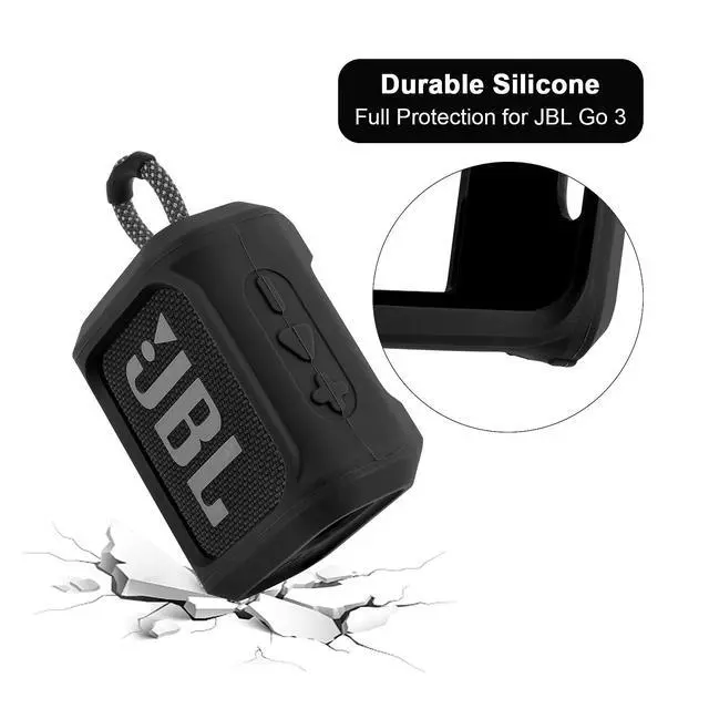 Alt view image 2 of 7 - Silicone Case Cover for JBL Go 3 Portable Speaker with Removable Strap for Bike Golf Cart Travel Carrying Case Protective Sleeve Speaker Cover (Black)