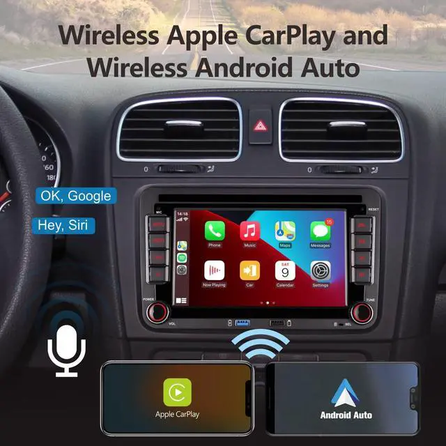 Alt view image 2 of 7 - Double din Car Stereo Compatible with Wireless Carplay Android Auto with Bluetooth/FM/AM Radio/USB/High Power Car Radio for VW Golf 5 6 Passat Jetta Caddy EOS T5 Tiguan Touran CC Polo