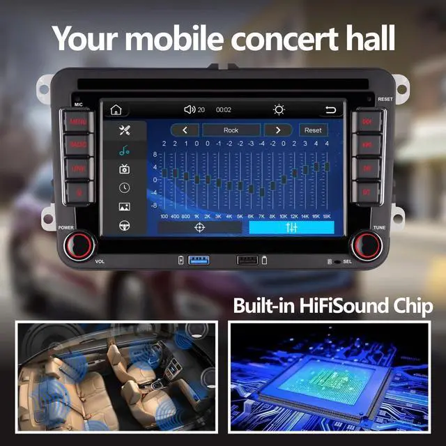 Alt view image 3 of 7 - Double din Car Stereo Compatible with Wireless Carplay Android Auto with Bluetooth/FM/AM Radio/USB/High Power Car Radio for VW Golf 5 6 Passat Jetta Caddy EOS T5 Tiguan Touran CC Polo