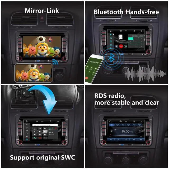Alt view image 4 of 7 - Double din Car Stereo Compatible with Wireless Carplay Android Auto with Bluetooth/FM/AM Radio/USB/High Power Car Radio for VW Golf 5 6 Passat Jetta Caddy EOS T5 Tiguan Touran CC Polo