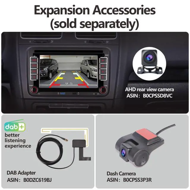 Alt view image 5 of 7 - Double din Car Stereo Compatible with Wireless Carplay Android Auto with Bluetooth/FM/AM Radio/USB/High Power Car Radio for VW Golf 5 6 Passat Jetta Caddy EOS T5 Tiguan Touran CC Polo