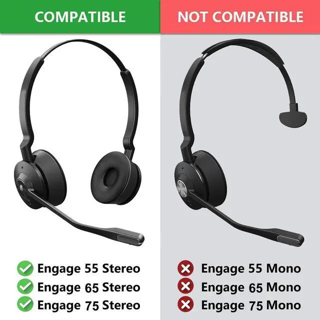 Alt view image 2 of 7 - Earpads for Jabra Engage 55/65/75 (Stereo Version) Headset | (Do Not Fit Engage 50)Ear Pads and Microphone Foam Replacement,Soft Protein Leather and High-Density Memory Foam