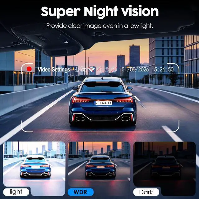 Alt view image 7 of 7 - 4 Channel 360° Dash Cam Detached Side Cameras, 4" Touch Screen | Front Rear Left Right Detached Cameras, GPS, 5G WiFi, Night Vision, Parking Mode, G-Sensor, APP Control, 128GB Card Included