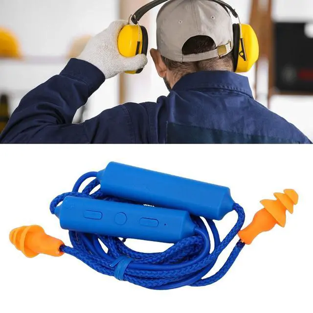 Alt view image 4 of 6 - Bluetooth Earplug Headphones, Neckband Wireless Earbuds Earplug, IPX5 Water Proof 200mAh Rechargeable, for Construction Site Workshop (Blue)