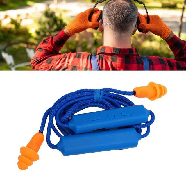 Alt view image 5 of 6 - Bluetooth Earplug Headphones, Neckband Wireless Earbuds Earplug, IPX5 Water Proof 200mAh Rechargeable, for Construction Site Workshop (Blue)