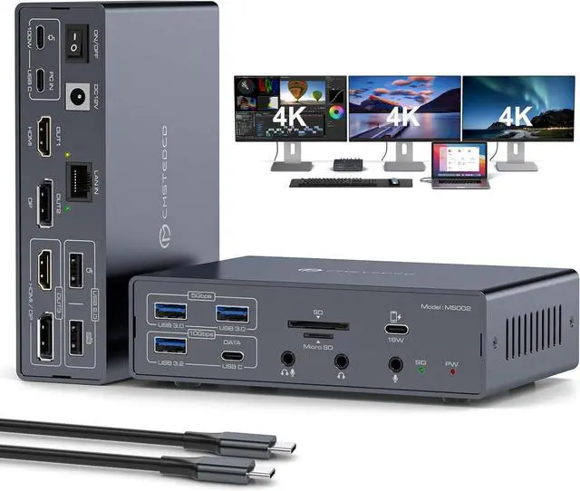 Main image of USB C Docking Station 3 Monitors for MacBook Air Pro Triple 4K@60Hz Extended Display with Dsiplaylink for M5 M4 M3 M2 M1 Laptop USB Dock with 2 HDMI & 2 DisplayPort, PD 100W, QC 18W, USB 3.2 10 Gbps