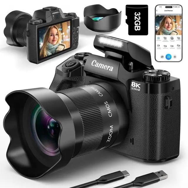 Main image of 8K Digital Cameras for Photography,64MP WiFi Vlogging Camera for YouTube | 4" Touch Screen,Dual Lens,16X Digital Zoom,Flash,3000mAH Battery,Hot Shoe & 32GB TF Card