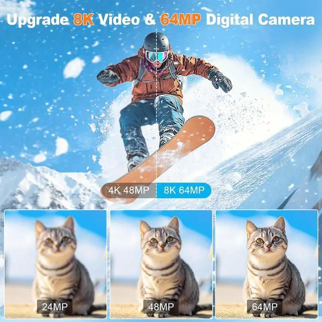 Alt view image 2 of 7 - 8K Digital Cameras for Photography,64MP WiFi Vlogging Camera for YouTube | 4" Touch Screen,Dual Lens,16X Digital Zoom,Flash,3000mAH Battery,Hot Shoe & 32GB TF Card