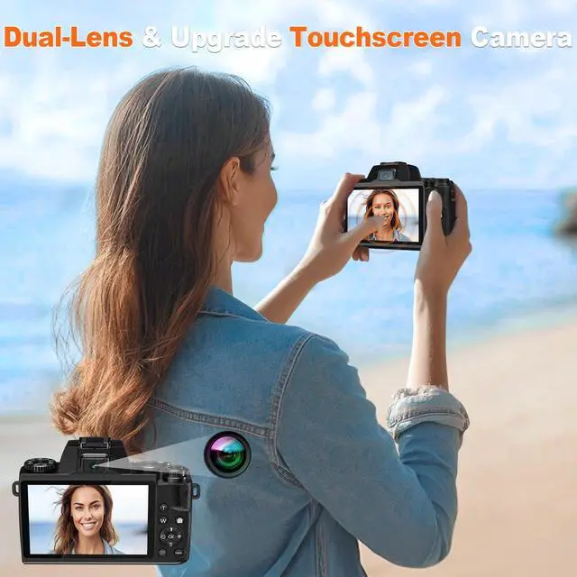 Alt view image 4 of 7 - 8K Digital Cameras for Photography,64MP WiFi Vlogging Camera for YouTube | 4" Touch Screen,Dual Lens,16X Digital Zoom,Flash,3000mAH Battery,Hot Shoe & 32GB TF Card