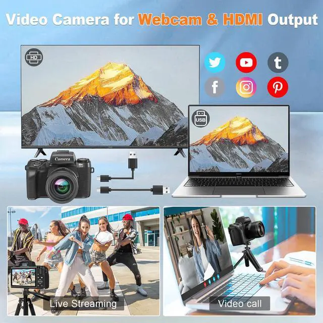 Alt view image 5 of 7 - 8K Digital Cameras for Photography,64MP WiFi Vlogging Camera for YouTube | 4" Touch Screen,Dual Lens,16X Digital Zoom,Flash,3000mAH Battery,Hot Shoe & 32GB TF Card