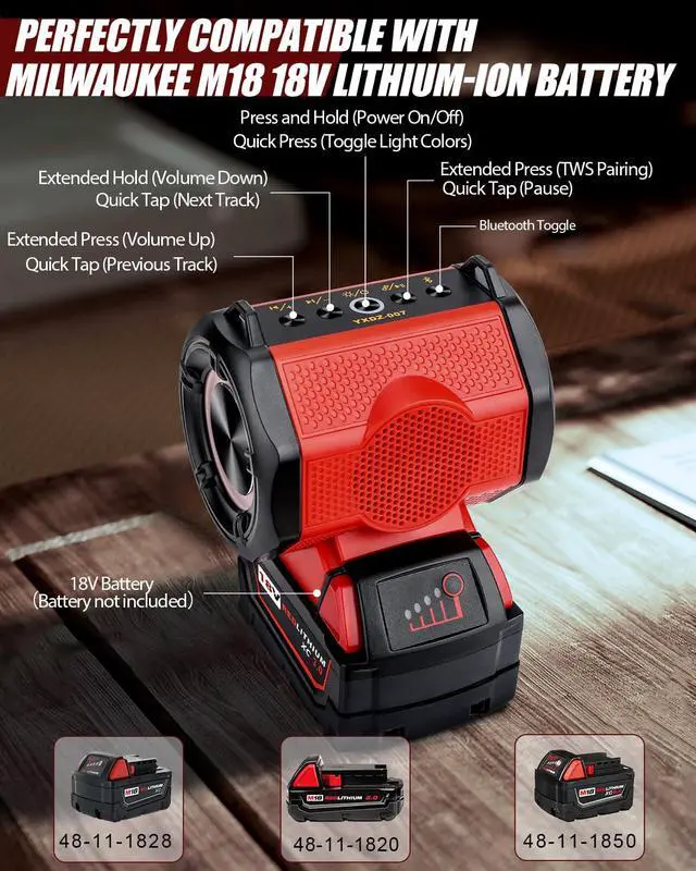 Alt view image 2 of 7 - Bluetooth Speaker for Milwaukee M18 18v Battery,30W Cordless Small Speaker for Jobsites, Home and Party (Battery not Included)