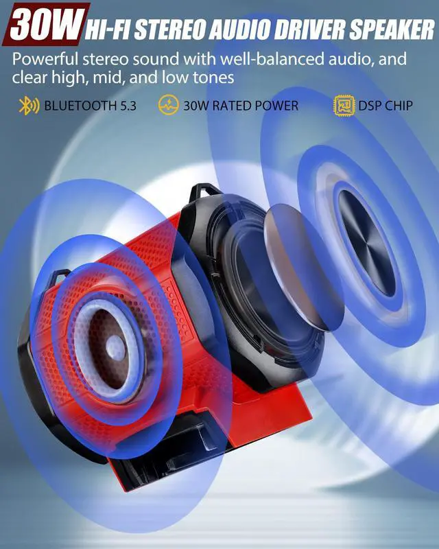 Alt view image 3 of 7 - Bluetooth Speaker for Milwaukee M18 18v Battery,30W Cordless Small Speaker for Jobsites, Home and Party (Battery not Included)