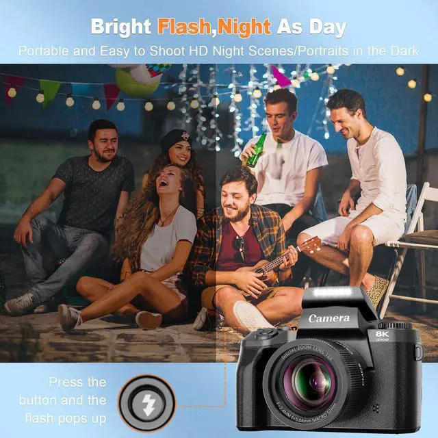 Alt view image 7 of 7 - 8K Digital Cameras for Photography,64MP WiFi Vlogging Camera for YouTube | 4" Touch Screen,Dual Lens,16X Digital Zoom,Flash,3000mAH Battery,Hot Shoe & 32GB TF Card