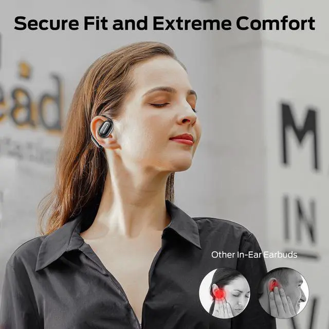 Alt view image 6 of 7 - Monster Open Free AC100 Open Ear Bluetooth 5.3 Headphones, Wireless Earbuds with Earhooks, Immersive Stereo Sound by 16mm Large Driver, Clear Calls, 30H Playtime, for Workout, Black