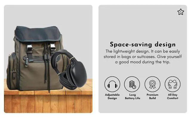 Alt view image 4 of 7 - Home Essentials Active Noise Cancellation Bluetooth Over Ear Headphones Leather Wireless Headset Wired Built-in MIC 24H Playtime High Res Audio Travel/Work/Students/Running/Gym(Black)
