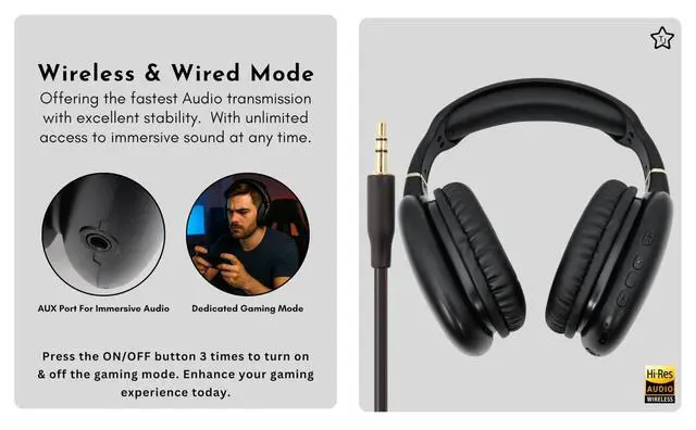 Alt view image 5 of 7 - Home Essentials Active Noise Cancellation Bluetooth Over Ear Headphones Leather Wireless Headset Wired Built-in MIC 24H Playtime High Res Audio Travel/Work/Students/Running/Gym(Black)
