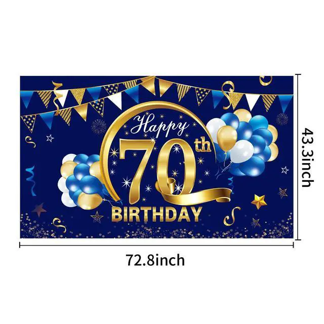 Alt view image 2 of 6 - Happy 70th Birthday Banner Decorations for Men, Blue Gold 70 Birthday Backdrop Party Supplies, 70 Year Old Birthday Photo Background Sign