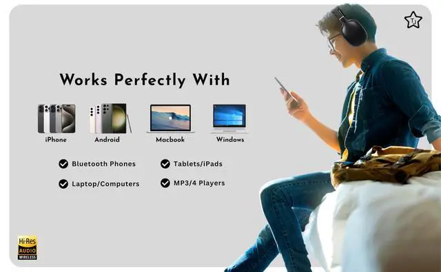 Alt view image 6 of 7 - Home Essentials Active Noise Cancellation Bluetooth Over Ear Headphones Leather Wireless Headset Wired Built-in MIC 24H Playtime High Res Audio Travel/Work/Students/Running/Gym(Black)