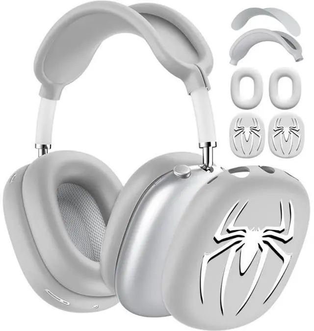 Main image of Fomissky 4 in 1 AirPods Max Case with Ear Covers, Includes Headband Cover & Soft Silicone Earpads Covers Compatible with Apple AirPods Max (Silver Grey Spider Design)