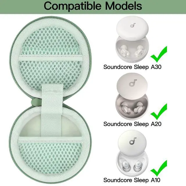 Alt view image 7 of 7 - Hard Case for Anker Soundcore Sleep A30/A20 Earbuds,Mint Green | EVA Hard Shell, Mesh Pocket Accessory Storage, Impact Resistant Protection, Travel-Ready Portable, Protective Case Only