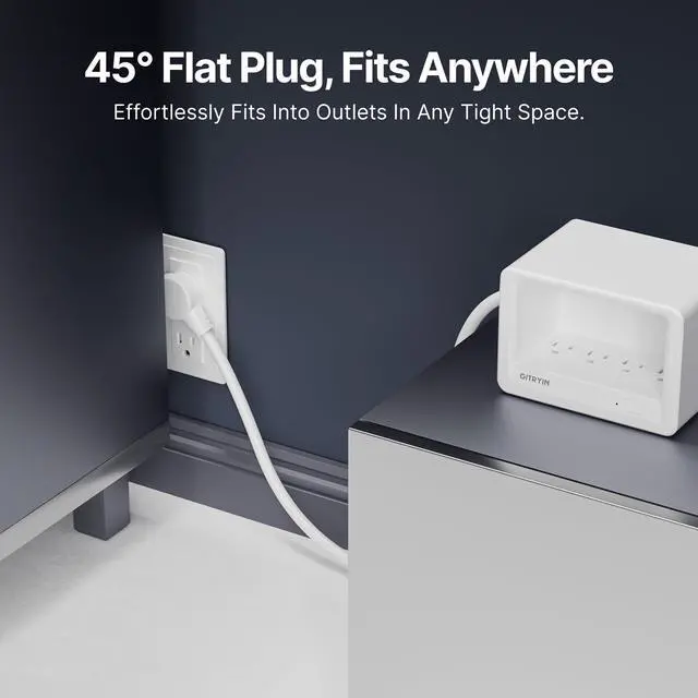 Alt view image 6 of 7 - 8-in-1 Power Strip with Multiple Outlets,1020J Desktop Charging Station with 8 AC for Home Office, 3.28ft Heavy Duty Extension Cord with Flat Plug, White