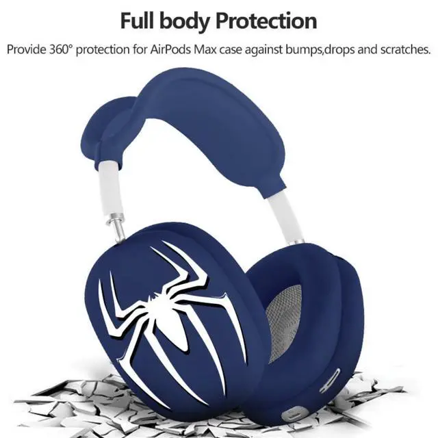 Alt view image 6 of 7 - Fomissky 4 in 1 AirPods Max Case with Ear Covers, Includes Headband Cover & Soft Silicone Earpads Covers Compatible with Apple AirPods Max (Silver Grey Spider Design)