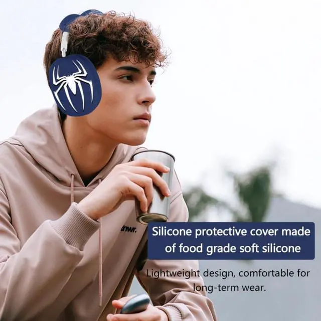Alt view image 7 of 7 - Fomissky 4 in 1 AirPods Max Case with Ear Covers, Includes Headband Cover & Soft Silicone Earpads Covers Compatible with Apple AirPods Max (Silver Grey Spider Design)