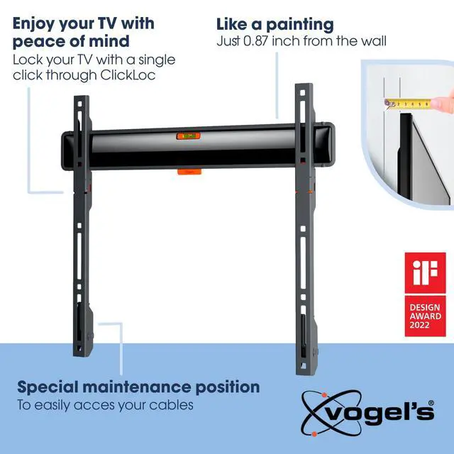Alt view image 3 of 7 - TVM 3405 Fixed TV wall Bracket for 32-77 inch TVs, Max. 110 lbs (50 kg), Flat TV wall Mount max. VESA 400x400, Universal Compatibility, Distance to the wall just 0.87 inch