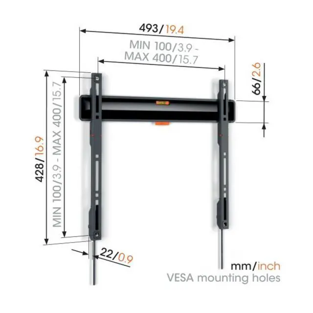 Alt view image 4 of 7 - TVM 3405 Fixed TV wall Bracket for 32-77 inch TVs, Max. 110 lbs (50 kg), Flat TV wall Mount max. VESA 400x400, Universal Compatibility, Distance to the wall just 0.87 inch