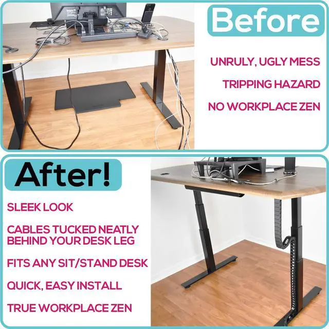 Alt view image 4 of 7 - PivyCord-Vez Flex Chain Raceway Cable Management Solution for Sit-Stand Variable Height Desks, Flexible Cable Raceway to Hide, Organize and Protect Wires and Cables, White
