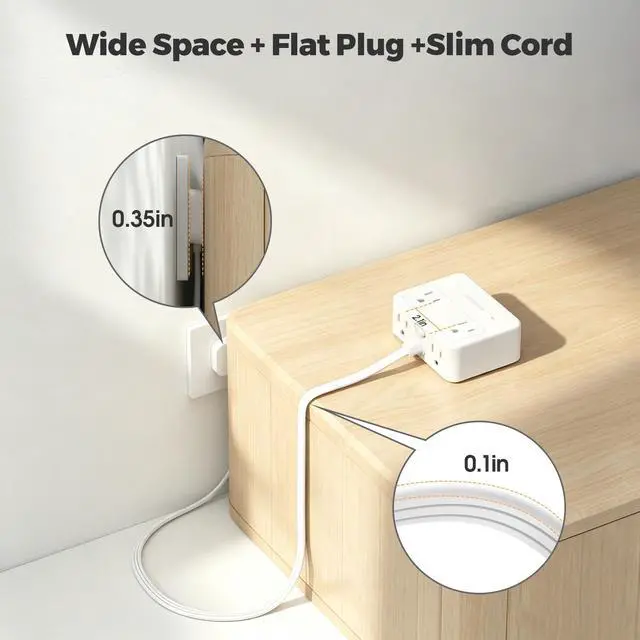 Alt view image 4 of 7 - Cruise Essentials Flat Plug Power Strip with 4 AC 4 USB (PD 20W) Port White | 750°C Fire Resistant Shell, Double Pole On Off Switch, Non Surge Protector for Travel Dorm Home Office