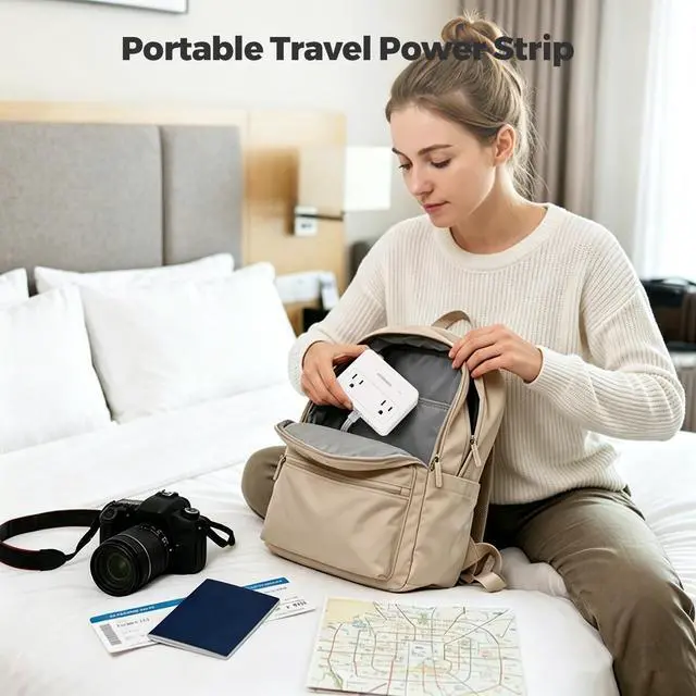 Alt view image 7 of 7 - Cruise Essentials Flat Plug Power Strip with 4 AC 4 USB (PD 20W) Port White | 750°C Fire Resistant Shell, Double Pole On Off Switch, Non Surge Protector for Travel Dorm Home Office