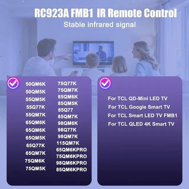 Alt view image 2 of 7 - (Pack of 2) RC923A FMB1 Remote Control Replacement Compatible for TCL Smart TV QLED QLED Mini Google TV's, Series Q77K QM6KQM5KNo Voice